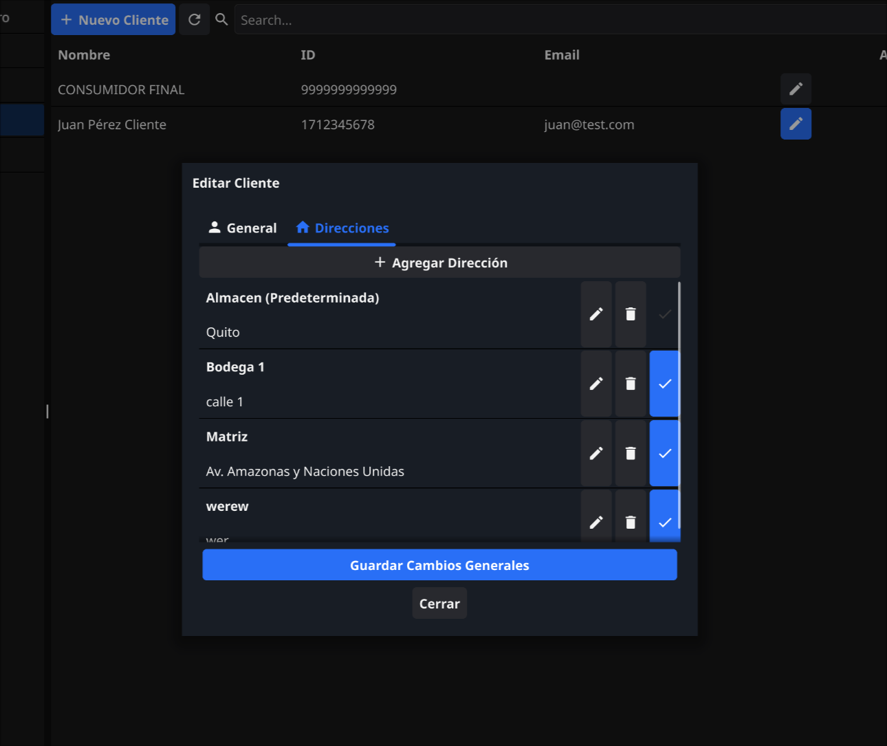 Editar Cliente - Direcciones